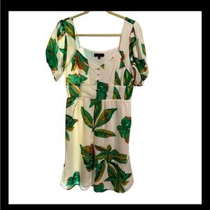 Eclair Tropical Leaf Print Puff Sleeve Boitique Mini Dress Size Small ECU